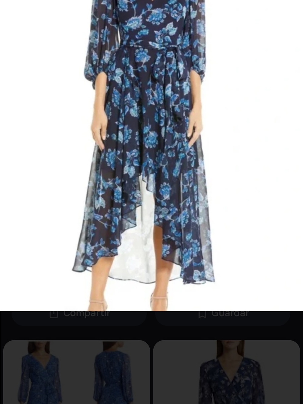 Eliza J Navy Blue Floral High-Low Chiffon Dress